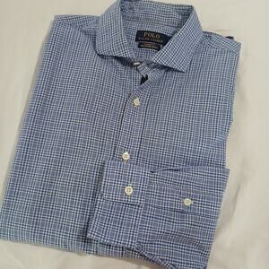 Polo Ralph Lauren Classic Fit 100% cotton stretch  large long-sleeve blue plaid